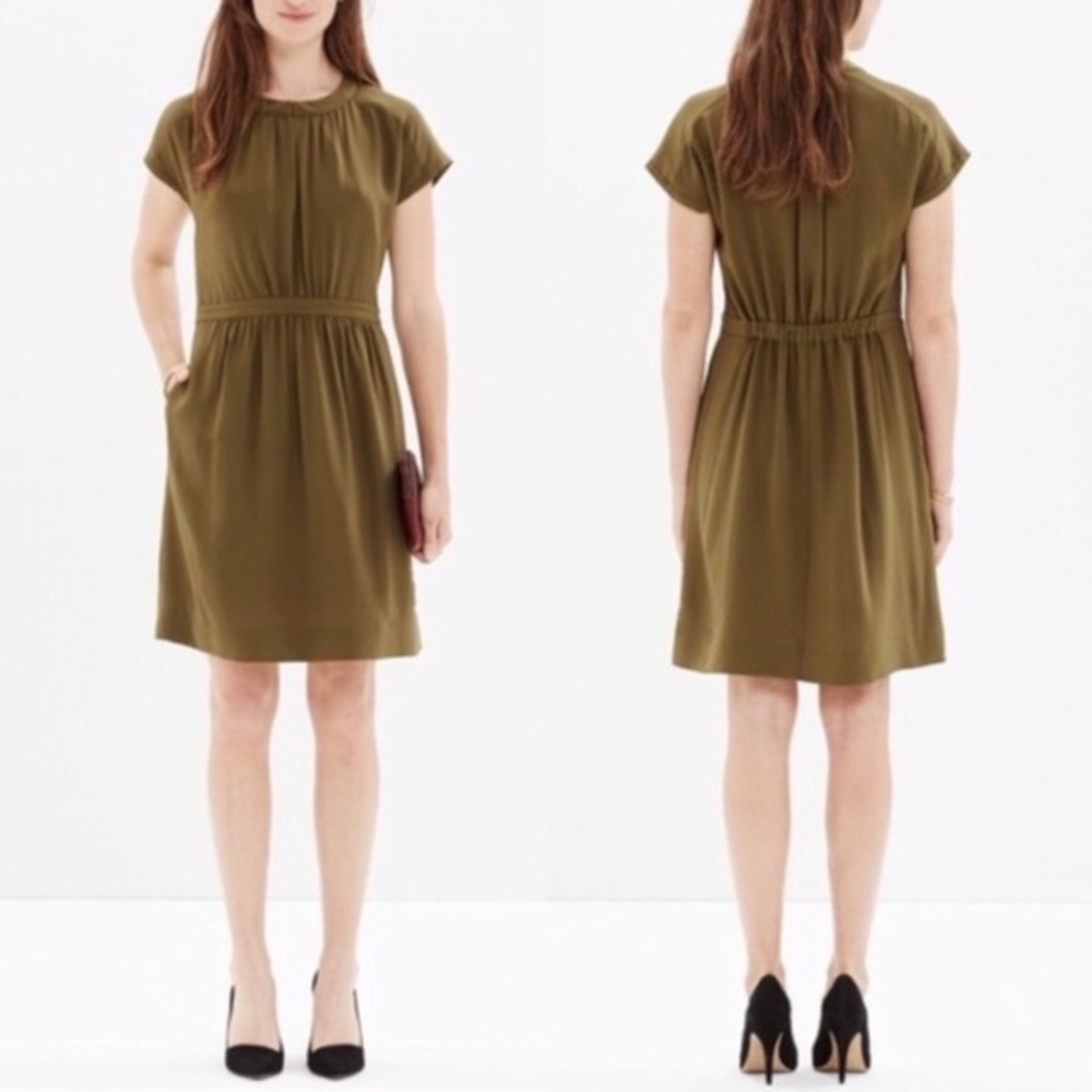 Madewell Silk Moonset Dress Olive Green - size 2